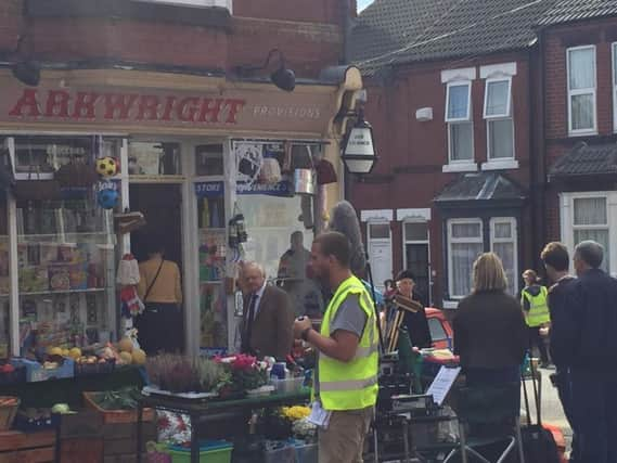 Sir David Johnson returned to Doncaster this morning to begin filming of the third series Still Open All Hours.