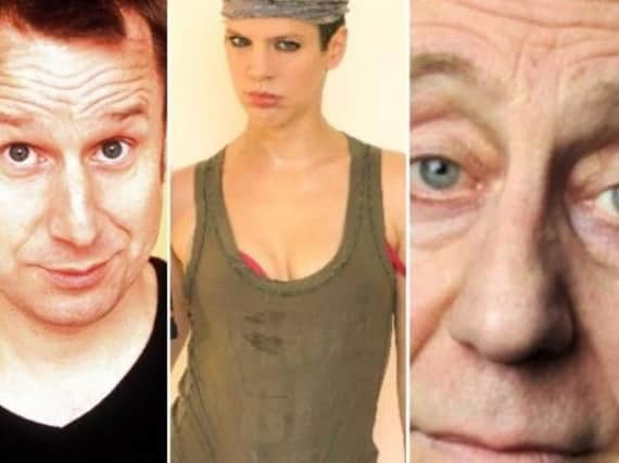 TV comedians Jeremy Hardy, Francesca Martinez and Norman Lovett.