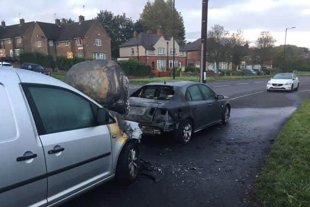 One of the damaged vehicles