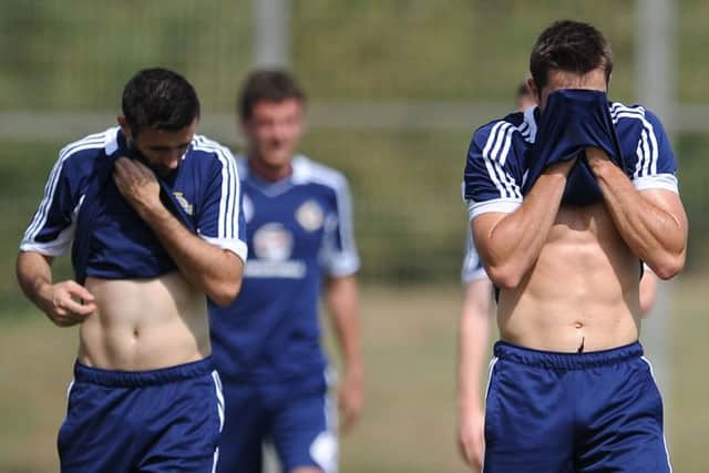 Daniel Lafferty (left) trains with Northern Ireland