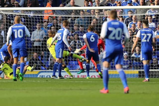 Danny Ward scores at Ipswich