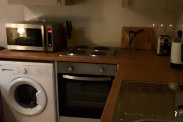 The kitchen area of one of the newly renovated flats