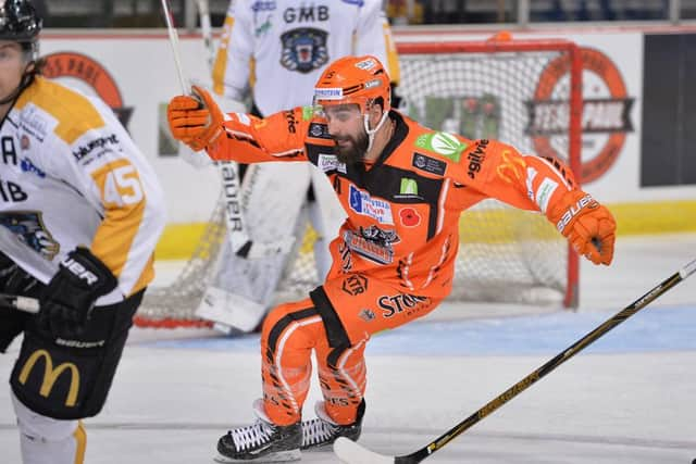 Mathieu Roy celebrates a goal against Nottingham