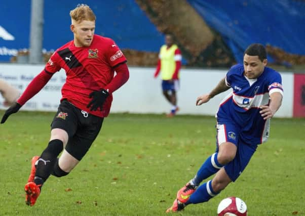 Alec Denton, scorer of Sheffield's second, takes on the Chasetown defence. Photo: John Taff