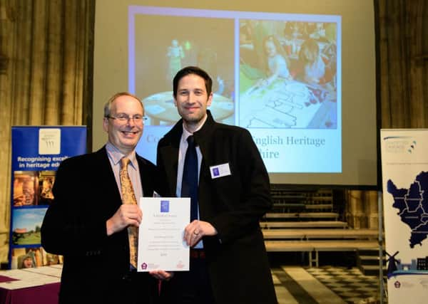 2016 Sandford Awards for Heritage Education held at Worcester Cathedral.

Professor David Rae, Bishop Grosseteste University, left, presents a 2016 Sandford Award to Conisbrough Castle, South Yorkshire

Picture: Chris Vaughan Photography
Date: November 21, 2016