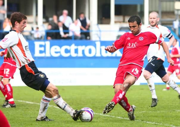 Jack Lester has a shot against Luton by Tina Jenner LUTON TOWN v CHESTERFIELD 13th April 2009