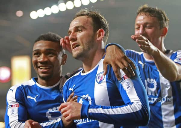 Picture by Gareth Williams/AHPIX.com. Football, Sky Bet League One; 
MK Dons v Chesterfield; 22/11/2016 KO 7.45pm;  
Stadium MK;
copyright picture;Howard Roe/AHPIX.com
Chesterfield's Dan Gardner celebrates putting them 3-2 ahead at MK Dons