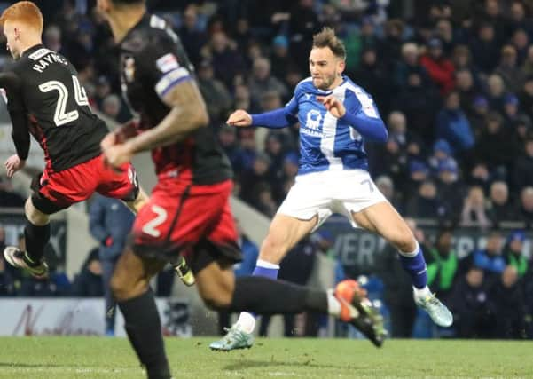 Chesterfield FC v Coventry City, Dan Gardner fires in his goal