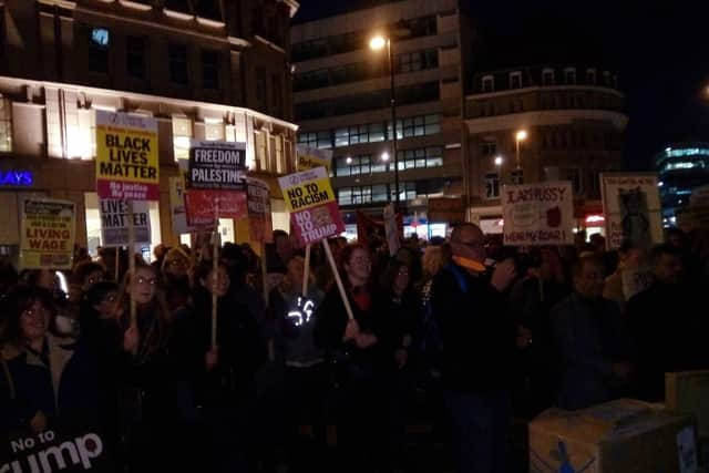 Protesters outside Sheffield Town Hall.