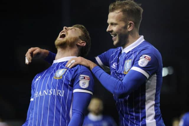 Sam Winnall celebrates his goal with Jordan Rhodes