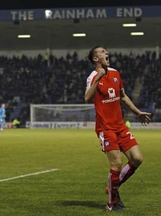 Picture by Lawrence Smith/AHPIX.com. Football, Sky Bet League One; 
Gillingham FC v Chesterfield FC; 14/02/2017 KO 1945; Priestfield Stadium;
copyright picture;Howard Roe/AHPIX.com
A delighted Tom Anderson celebrates his last minute goal v Gillingham