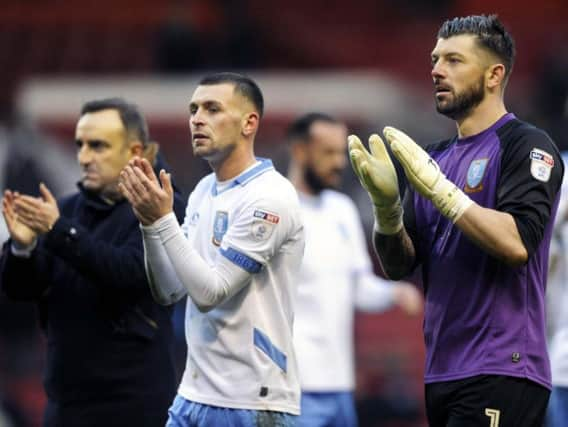 Carlos Carvalhal, Jack Hunt and Keiren Westwood at the final whistle following the Owls win over Nottingham Forest