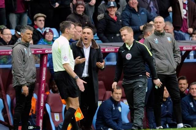 Carlos Carvalhal is sent off against Aston VIlla