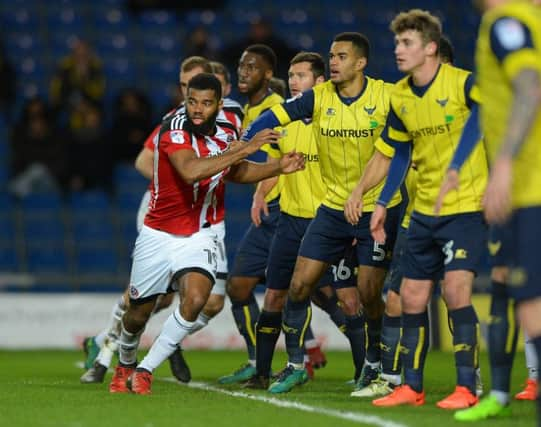 Ethan Ebanks-Landell of Sheffield Utd in action during the English Football League match at the Kassam Stadium, Oxford. Picture date: March 7th, 2017.Pic credit should read: Robin Parker/Sportimage