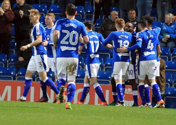 Chesterfield celebrate after scoring their first goal scored by Sylan Ebanks-Blake. Chesterfield v Peterborough - Sky Bet League One on Tuesday March 14th 2017. Picture: Chris Etchells