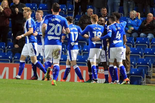 Chesterfield celebrate after scoring their first goal scored by Sylan Ebanks-Blake. Chesterfield v Peterborough - Sky Bet League One on Tuesday March 14th 2017. Picture: Chris Etchells