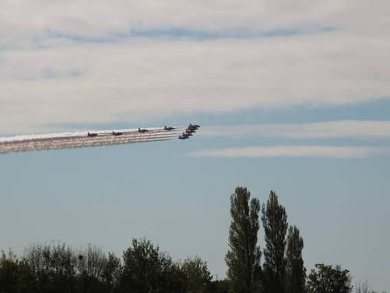 The Red Arrows over Doncaster this morning. (Photo: Tony Critchley).