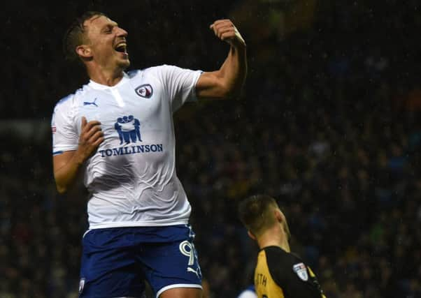 Picture Andrew Roe/AHPIX LTD, Football, Carabao Cup First Round, Sheffield Wednesday v Chesterfield Town, 08/08/17, Hillsborough, K.O 7.45pm

Chesterfield's Kristian Dennis celebrates his penalty

Andrew Roe>>>>>>>07826527594