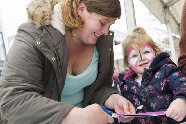 Off the shelf on The Moor
Arabella and her mum making bats