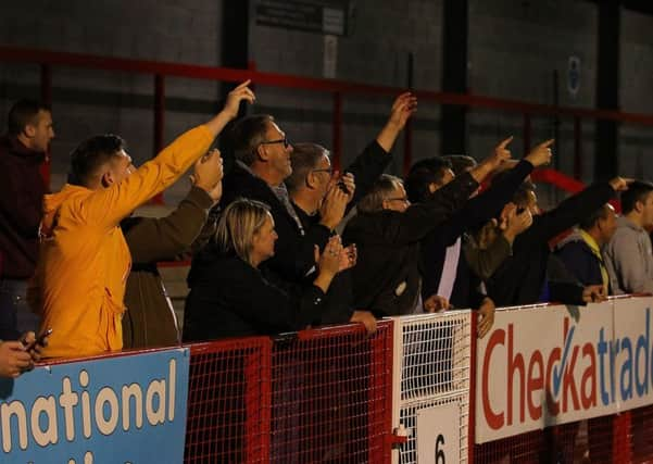 Picture by Gareth Williams/AHPIX.com; Football; Sky Bet League Two; Crawley Town v Chesterfield FC; 17/10/2017 KO 19.45; Checkatrade.com Stadium; copyright picture; Howard Roe/AHPIX.com; Chesterfield fans at Crawley