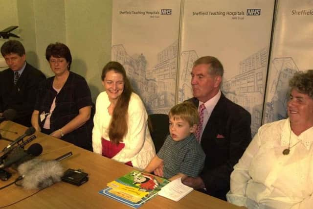 Diane holding a press conference during her campaign at Royal Hallamshire Hospital in 2002.