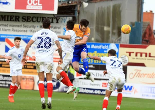 Mansfield Town v Chesterfield FC at the One Call Stadium. Sky Bet League 2 - November 25th 2017. Mansfield player Zander Diamond scores. Picture: Chris Etchells