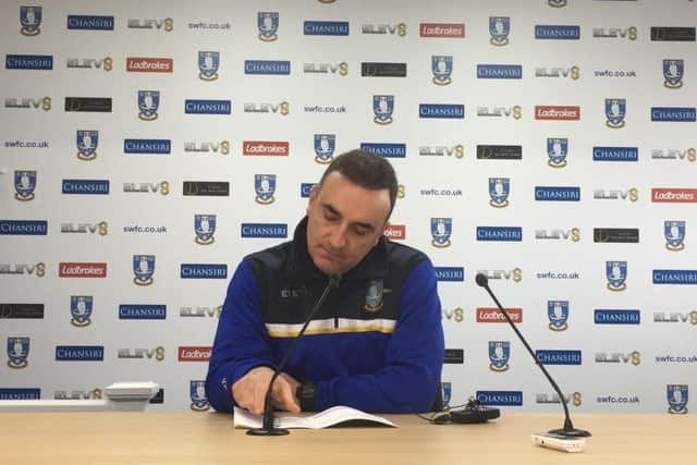 A studious Carlos Carvalhal ahead of his pre-match press conference