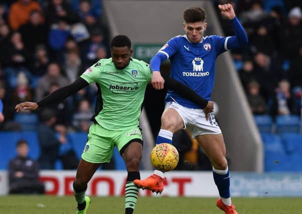 Picture Andrew Roe/AHPIX LTD, Football, EFL Sky Bet League Two, Chesterfield FC v Colchester United, Proact Stadium, 30/12/17, K.O 3pm

Chesterfield's Joe Rowley battles with Colchester's Kane Vincent Young

Andrew Roe>>>>>>>07826527594