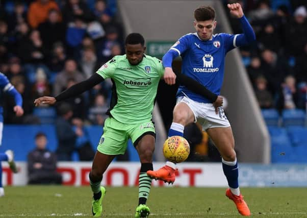 Picture Andrew Roe/AHPIX LTD, Football, EFL Sky Bet League Two, Chesterfield FC v Colchester United, Proact Stadium, 30/12/17, K.O 3pm

Chesterfield's Joe Rowley battles with Colchester's Kane Vincent Young

Andrew Roe>>>>>>>07826527594