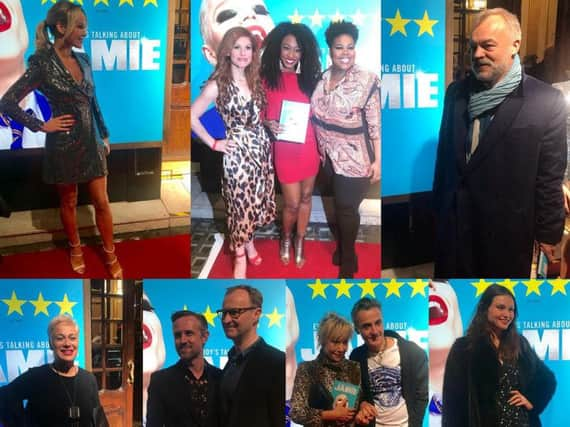 Celebrity audience members at Everybody's Talking About Jamie, clockwise from top left - Amanda Holden, Beverley Knight and friends, Graham Norton, Sophie Ellis Bextor, Zoe Wanamaker, Mark Gatiss and Denise Welch