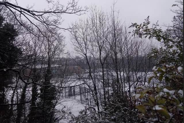 Sheffield University's sports complex pitches covered in snow this morning