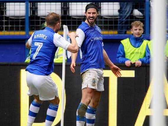 George Boyd celebrates his goal with Jordan Rhodes