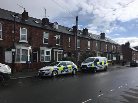 Police outside the property on Charlotte Road, Sheffield.