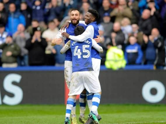 Sheffield Wednesday's goalscorers celebrate together