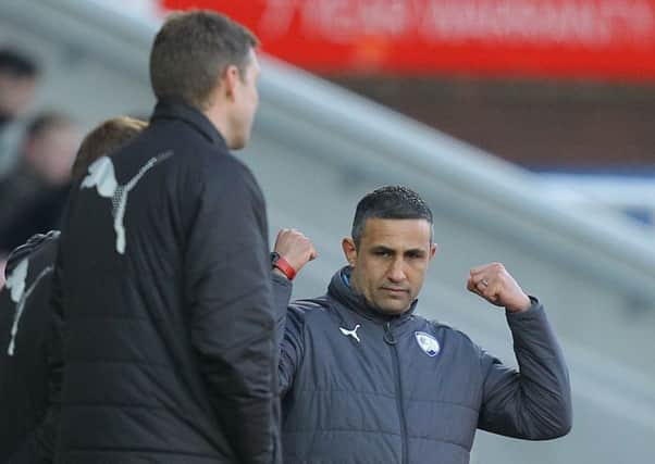 Picture by Gareth Williams/AHPIX.com; Football; Sky Bet League Two; Chesterfield FC v Swindon Town; 24/03/2018 KO 15.00; Proact Stadium; copyright picture; Howard Roe/AHPIX.com; Spireites boss Jack Lester celebrates victory over Swindon at the full-time whistle