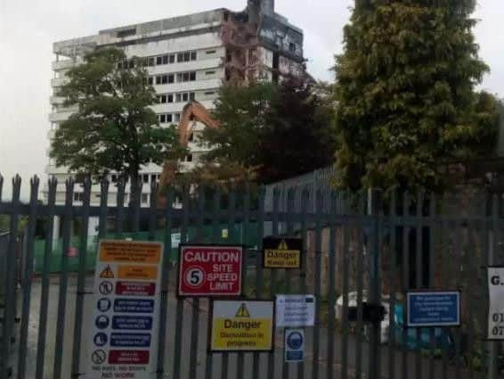 Hallam Tower during its demolition in September last year