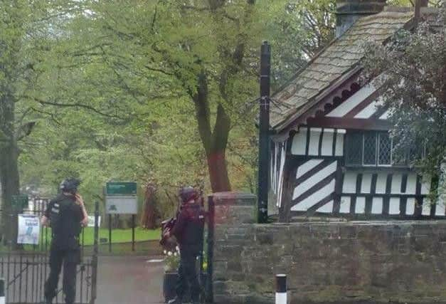 Armed police at the entrance to Meersbrook Park