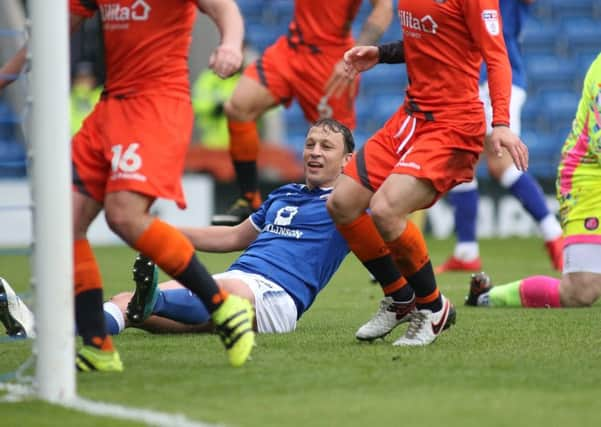 Chesterfield FC  v Wycombe Wanderers, Kristian Dennis slides in as Chesterfield open the scoring