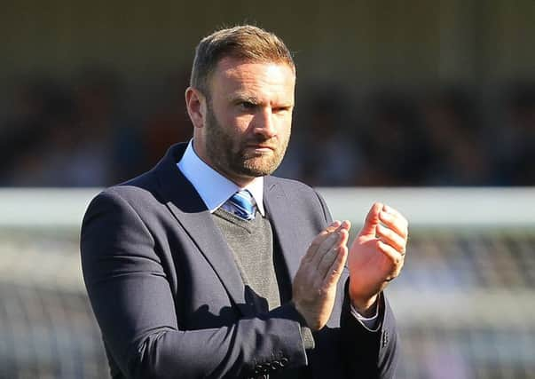 Picture by Gareth Williams/AHPIX.com; Football; Sky Bet League Two; Barnet v Chesterfield FC; 05/05/2018 KO 15:00; The Hive Stadium; copyright picture; Howard Roe/AHPIX.com; Ian Evatt thanks the travelling fans after defeat at Barnet