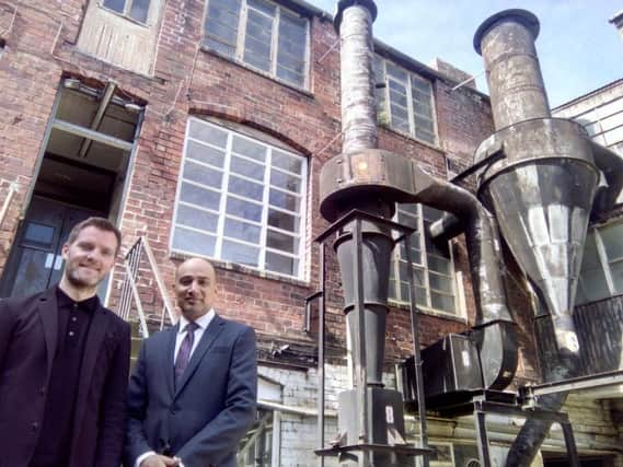 Capital & Centrics Tim Heatley with Cllr Mazher Iqbal at Eye Witness Works.