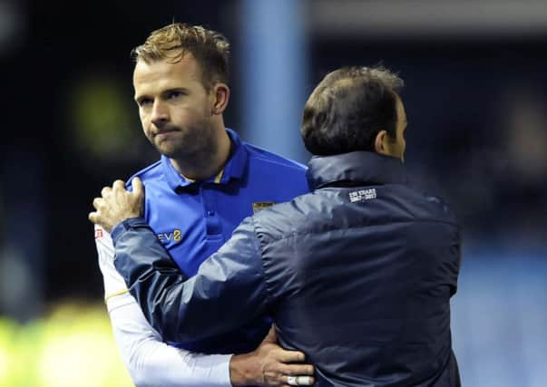 Jordan Rhodes with manager Jos Luhukay....Pic Steve Ellis