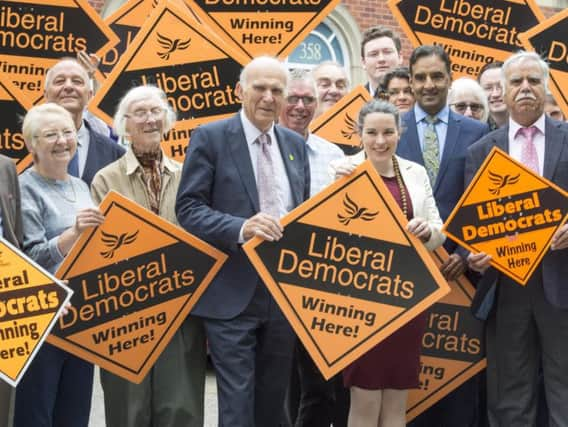 Vince Cable with Laura Gordon, councillors and activists