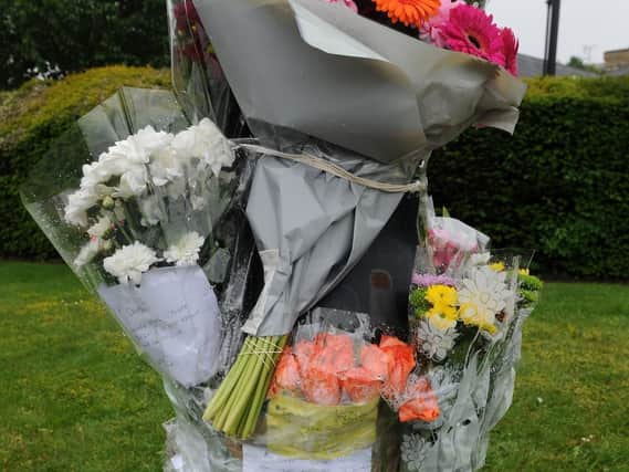 Floral tributes on Penistone Road, Hillsborough.